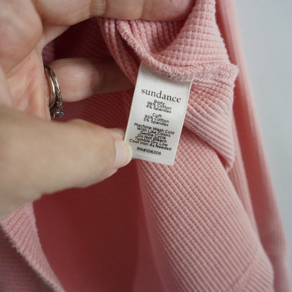 Sundance‎ Waffle Knit Long Sleeve Top Ladies PSmall Pink Crew Neck Button Cuff - Picture 5 of 8